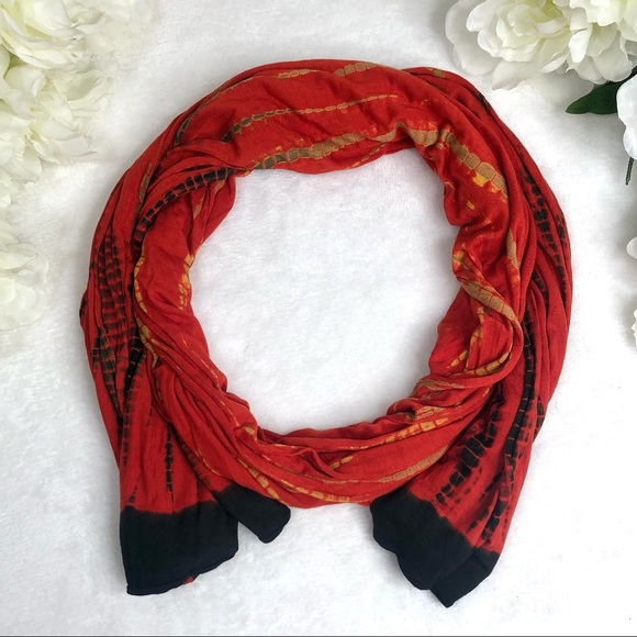 Tie-Dye Scarf Long Orange Yellow Black Fall Autumn 22.5 x 73 - Picture 3 of 9